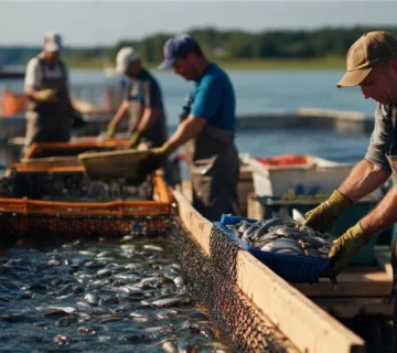 جابجایی ماهی‌ها در مزرعه بزرگ ماهی