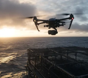 پهپاد در حال بازرسی قفس ماهی