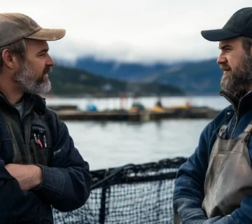 مصاحبه مدیر مزرعه ماهی با نیروی متخصص جدید.